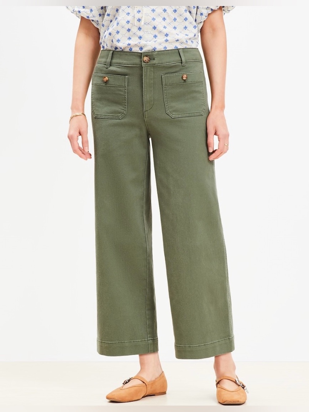 LOFT Olive Green High-Rise Palmer Wide Leg Crop Pants Size 10 NWT